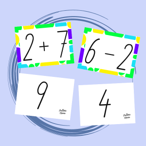 Flashcards - sčítání a odčítání do 10 s výsledky (barevný rámeček)